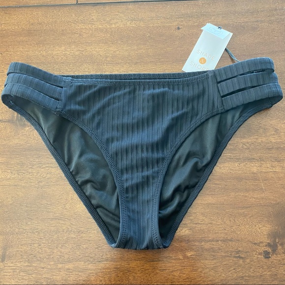 Ribbed Strappy Side Cheeky Black Bikini Bottom - Picture 2 of 7